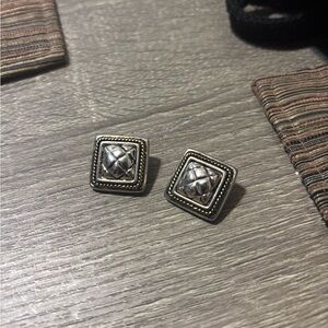 Dual Tone Clip On Square Earrings